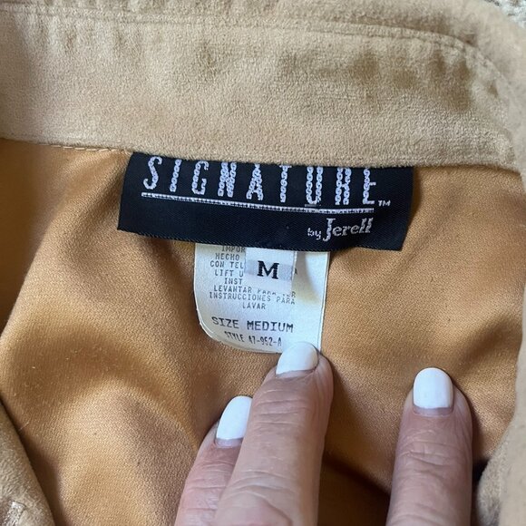 Vintage Signature by Jerell Camel Faux Suede Bomber Jacket Size M - Picture 3 of 8